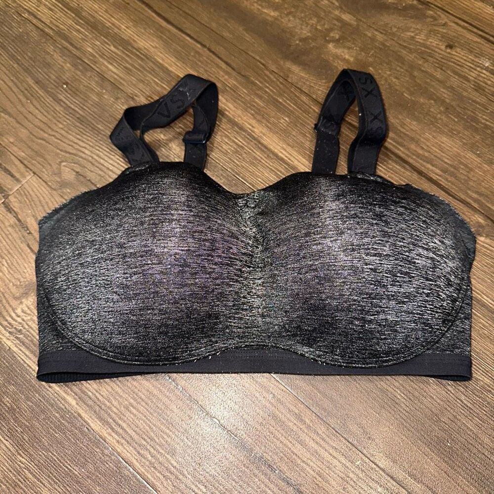 Victoria’s Secret black heathered 34D strappy sports bra - Picture 1 of 3